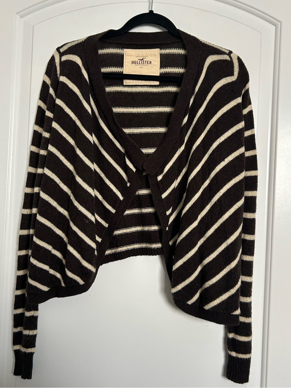 Hollister 90s Striped Open Knit Cardigan size S brown preppy chic vintage fall